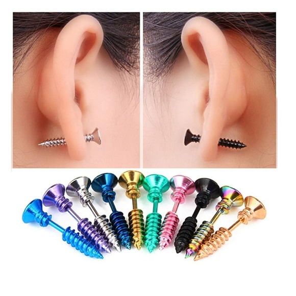 NWT 1 Pair Blue Unisex Punk Screw Stud Earr… - Picture 5 of 8